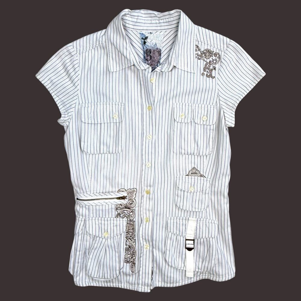 3J Workshop Johnny Was Button Front Embroidered Cargo Pocket Shirt Small